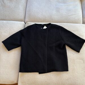 SALLY LAPOINTE Ribbed Open Front Wool/ Cashmere Sweater in black